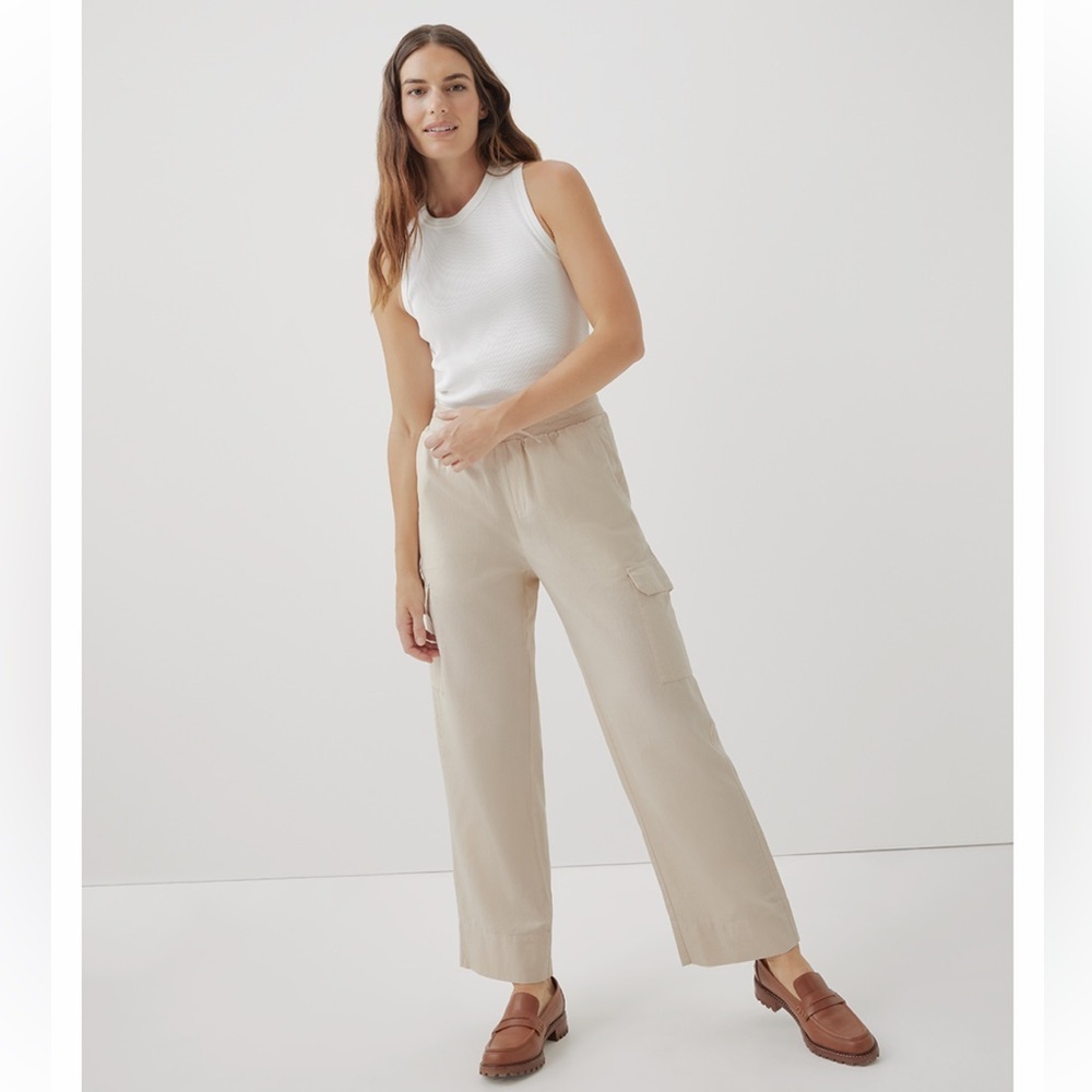 Pact Canopy Linen Blend Wide Leg Pant in Sandshell Cargo Pockets Women’s Medium